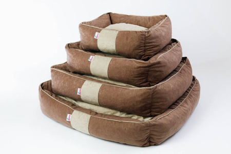 Legowisko dla psa funkcjonalne, miękkie wykonane z mikrofazy, wyjmowana poducha PETTI Karmel/Beż XL