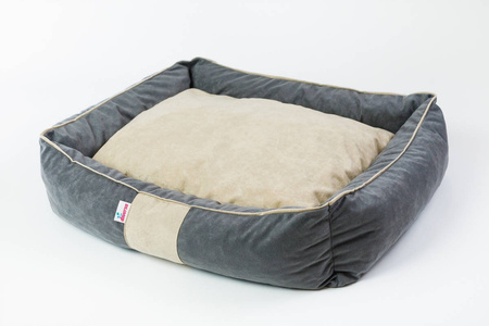 Legowisko dla psa funkcjonalne, miękkie wykonane z mikrofazy, wyjmowana poducha PETTI Szary/Beż M