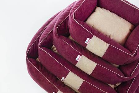 Legowisko dla psa funkcjonalne, miękkie wykonane z mikrofazy, wyjmowana poducha PETTI Bordo/Beż XL