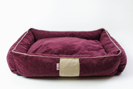 Legowisko dla psa funkcjonalne, miękkie wykonane z mikrofazy, wyjmowana poducha PETTI Bordo/Beż M