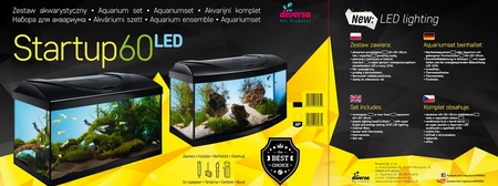 Zestaw akwarystyczny, startowy, profilowany z szybą giętą dla początkujących 54l Startup 60x30x30  LED Expert 10W z filtrem wewnętrznym Claro 600 i grzałką z regulacją 50W